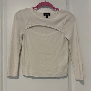 Express Ivory Long Sleeve Cut-Out Top